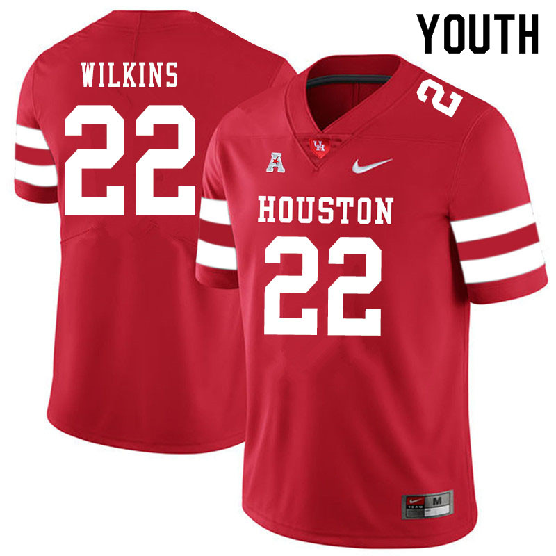 Youth #22 Laine Wilkins Houston Cougars College Football Jerseys Sale-Red